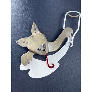 Vtg ChickenScratch Cat with Spilled Milk Brooch, Tongue Moves